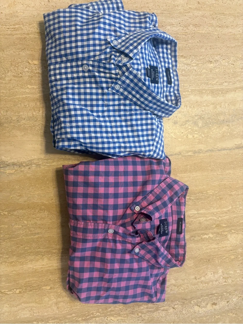 Lot of 2 J.Crew Mens XXL Flex Washed Classic Fit Gingham Button Down Shirts #007